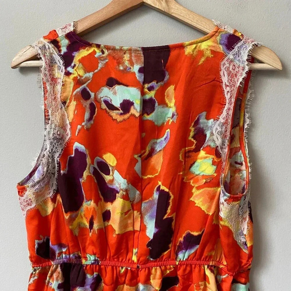 NWOT Rebecca Minkoff Women's Medium Sleeveless Floral Lace Trim Tank Top Orange - Picture 12 of 16